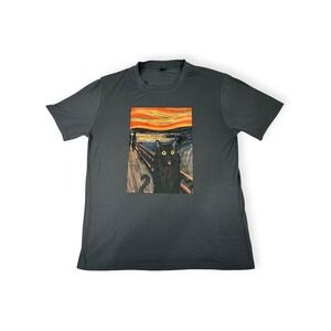 Manfinity Graphic Tee The Scream Black Cat Art Short Sleeve‎ T-Shirt S